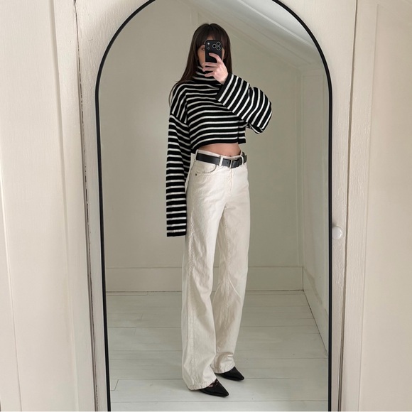 The Frankie Shop Sweaters - The Frankie Shop Athina Wool Cropped Turtleneck Sweater in Black Stripe Size M/L